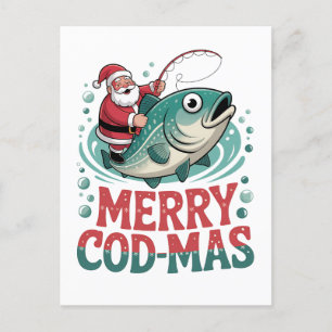 Fröhliche Fischweihnachten Angeln Weihnachten Sant Einladungspostkarte