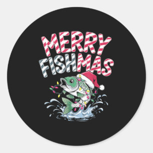 Fröhliche Fischweihnachten Santa Angler Liebhaber Runder Aufkleber