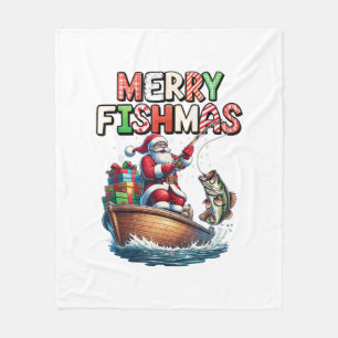 Fröhliche Fischweihnachten Santa Angler Lustiger F Fleecedecke