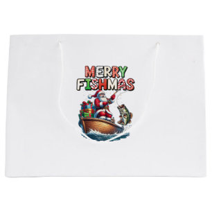 Fröhliche Fischweihnachten Santa Angler Lustiger F Große Geschenktüte