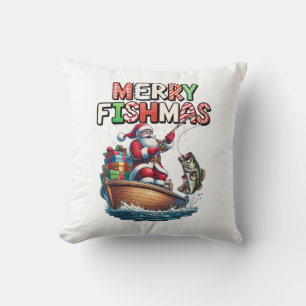 Fröhliche Fischweihnachten Santa Angler Lustiger F Kissen