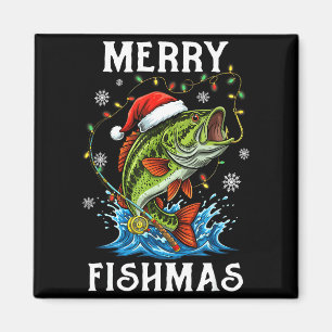 Fröhliche Fischweihnachten Santa Angler Lustiger F Magnet