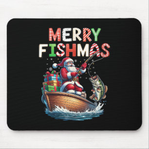 Fröhliche Fischweihnachten Santa Angler Lustiger F Mousepad