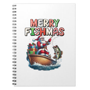 Fröhliche Fischweihnachten Santa Angler Lustiger F Notizblock