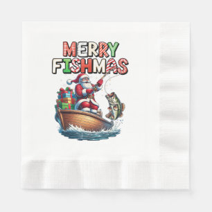 Fröhliche Fischweihnachten Santa Angler Lustiger F Serviette