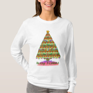 Fröhliche Fishmas Damen-langes Hülsen-Shirt T-Shirt