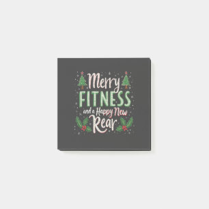 Fröhliche Fitness und ein glückliches neues Hinter Post-it Klebezettel
