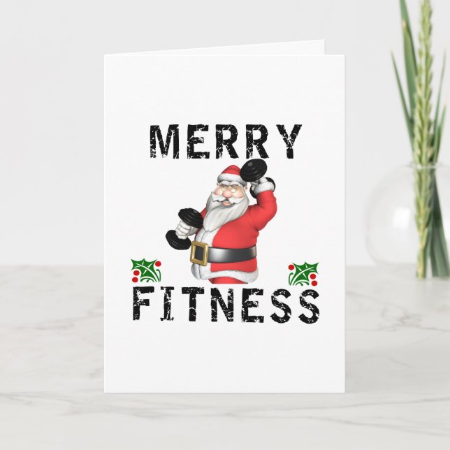 Fröhliche Fitness Weightlift Santa Grußkarte Dankeskarte (Vorderseite)