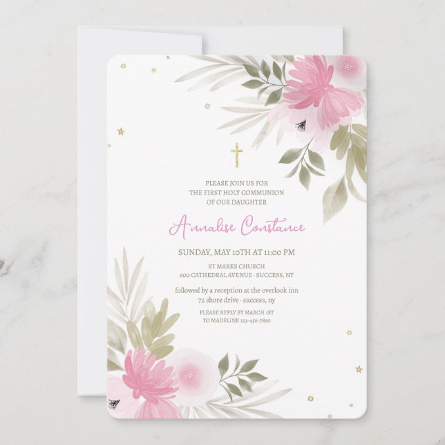 Fröhliche Florale Religiöse Einladung (Vorderseite)