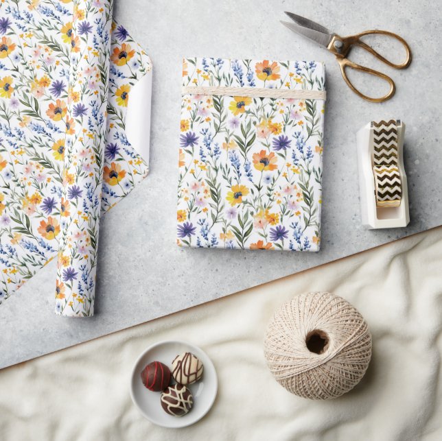 Fröhliche Florale Wasserfarben-Wildblumen Geschenkpapier (Kunsthandwerk)
