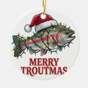 Fröhliche Forellen-Weihnachten Forelle Fisch Angle Keramik Ornament