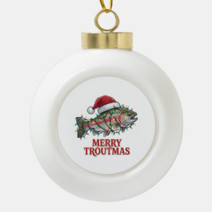 Fröhliche Forellen-Weihnachten Forellen Fisch Angl Keramik Kugel-Ornament