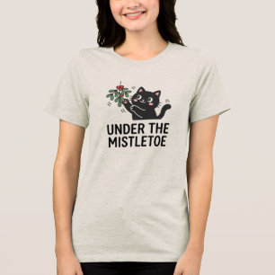 Fröhliche Freude Schwarze Katze Mistelzweig Cartoo Tri-Blend Shirt