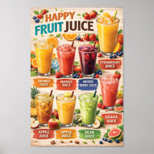 Fröhliche Fruchtsaft-Menü-Illustration Poster
