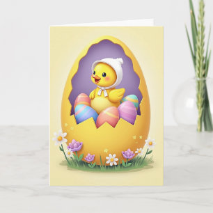 Fröhliche Frühlingskarte mit schlüpfendem Küken Karte