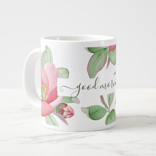 Fröhliche Frühlingsmagnolia-Blume, Guten Morgen Jumbo-Tasse (Vorderseite Links)