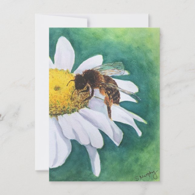 Fröhliche Gänseblümchen- und Bienen-Grußkarte Einladung (Vorderseite)