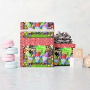 Fröhliche Garten-Zwerge-Geburtstagsfeier Geschenkpapier