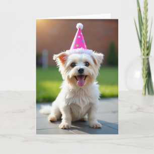 Fröhliche Geburtstags-Hund-Mütze-Karte für Fluffy Karte
