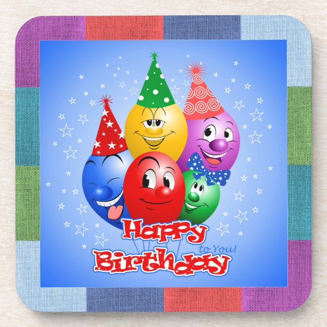 Fröhliche Geburtstagsballons Getränkeuntersetzer (Vorderseite)