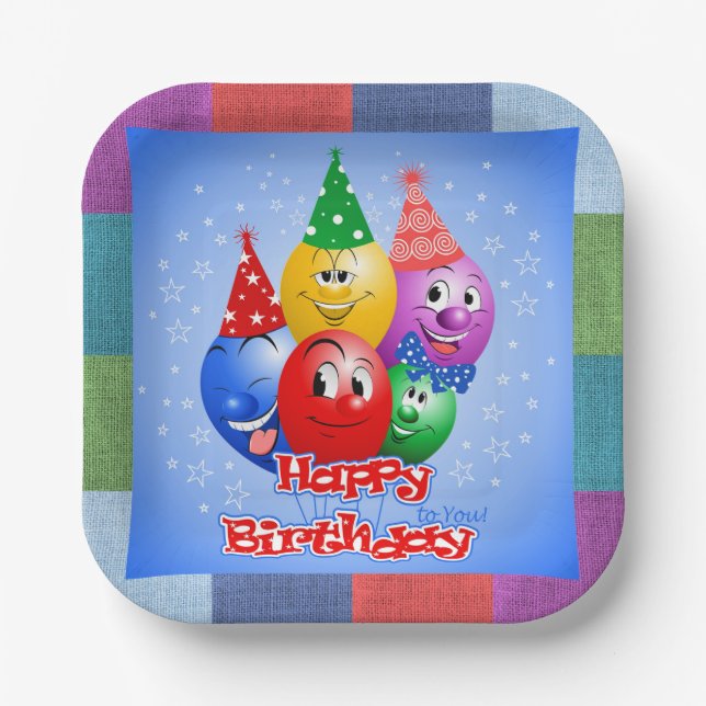 Fröhliche Geburtstagsballons Pappteller (Vorderseite)