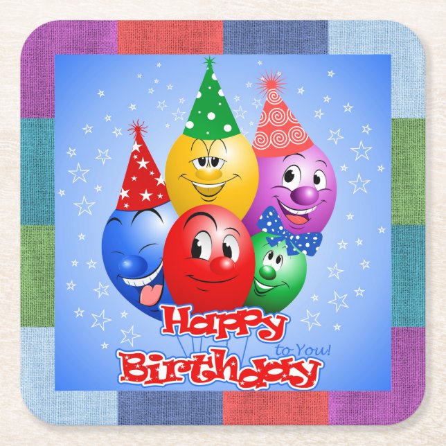 Fröhliche Geburtstagsballons Rechteckiger Pappuntersetzer (Vorderseite)
