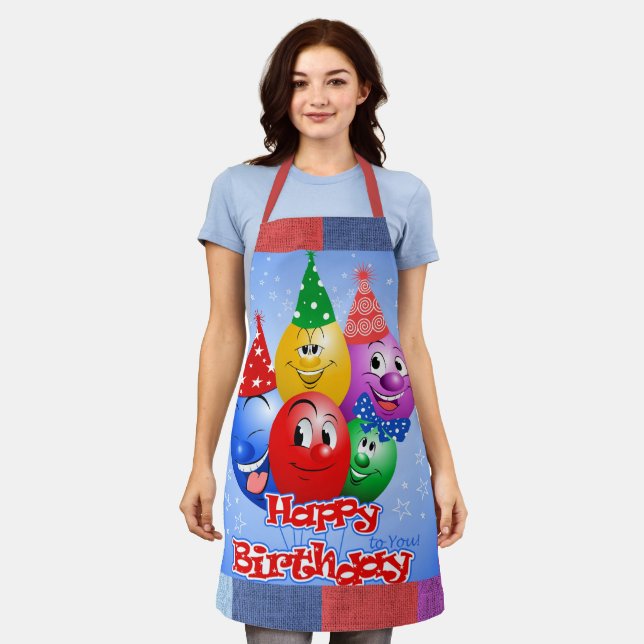 Fröhliche Geburtstagsballons Schürze (Getragen)