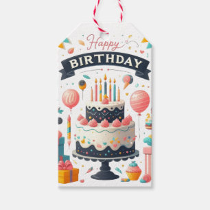 Fröhliche Geburtstagsfeier-Torte und Ballons Geschenkanhänger