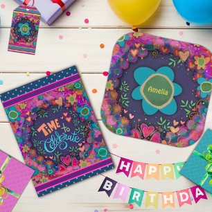 Fröhliche Geburtstagskünstler Blume Streifen Geschenkanhänger