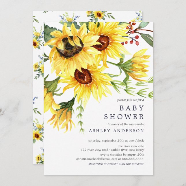 Fröhliche Gelbblütendusche Einladung (Vorne/Hinten)