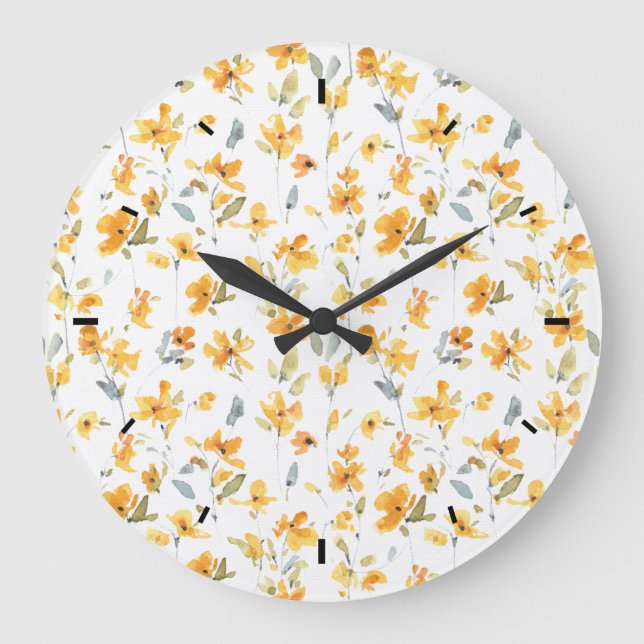 Fröhliche Gelbblütenfarbe Große Wanduhr (Vorderseite)