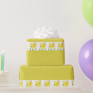 Fröhliche gelbe Narzissenblume und Punkte Geschenkpapier