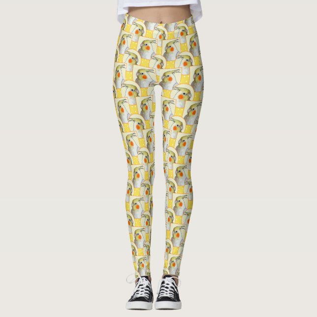 Fröhliche gelbe Pet Cockatiel Niedliche Muster Vög Leggings (Vorderseite)