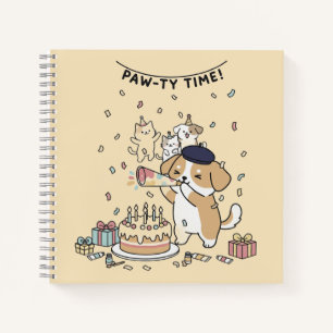 Fröhliche Gelbe Verspielte Hund Cartoon-Feier Notizbuch