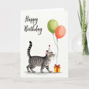 Fröhliche gestreifte Katzen-Party-Karte Karte