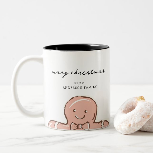 Fröhliche GingerBroad Mann Frohe Weihnachten Zweifarbige Tasse (Mit Donut)