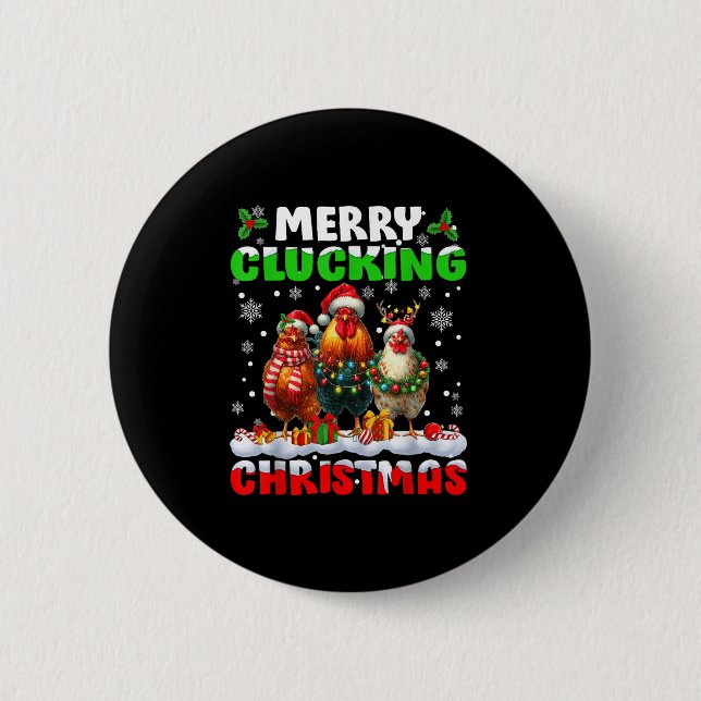 Fröhliche gluckende Weihnachten Lustiger Hühner-We Button (Vorderseite)