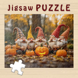 Fröhliche Gnom-Gruppe mit Kürbissen Herbststimmung Puzzle