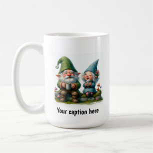 Fröhliche Gnome genießen eine Kaffeepause Kaffeetasse