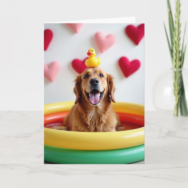 Fröhliche Golden Retriever Pool Karte (Vorderseite)