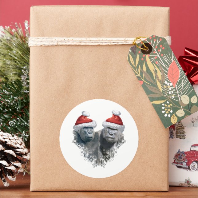 Fröhliche Gorilla-Weihnachten Runder Aufkleber (Feiertag)
