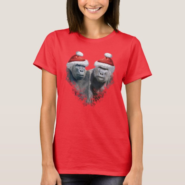Fröhliche Gorilla-Weihnachten T-Shirt (Vorderseite)