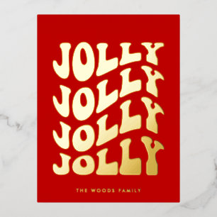 Fröhliche Groovy Wavy Rote Weihnachten Gold Folien Feiertagspostkarte