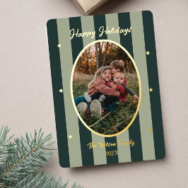 Fröhliche grüne gestreifte Foto-Feiertagskarte Folien Feiertagskarte