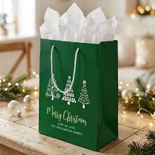 Fröhliche grüne Weihnachten 3 Baum Skript Name Whi Mittlere Geschenktüte