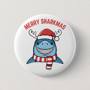 Fröhliche Haifisch-Weihnachten Lustiges Weihnachte Button