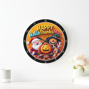 Fröhliche HalloDankMas Festliche Feiertagsfeier Große Wanduhr