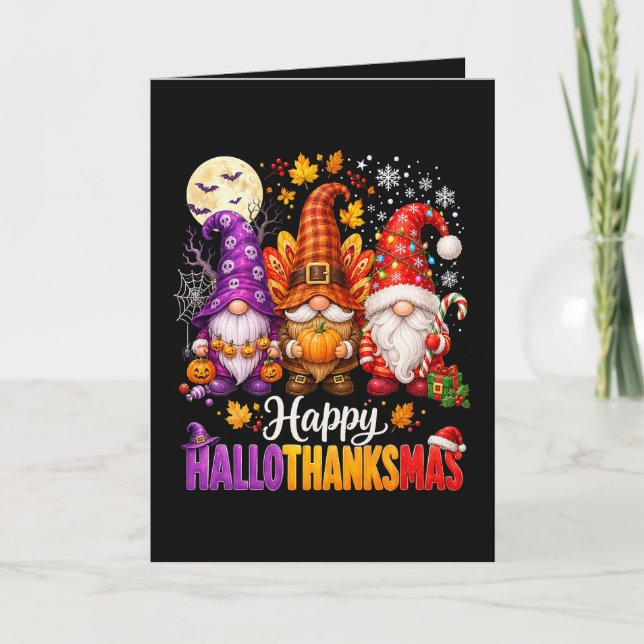 Fröhliche HalloDankMas Gnome Feiertagskarte (Vorderseite)