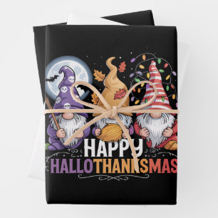 Fröhliche HalloDankMas Gnome Halloween Weihnachten Geschenkpapier Set