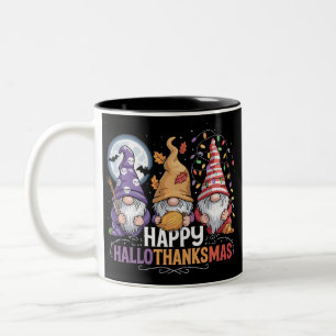 Fröhliche HalloDankMas Gnome Halloween Weihnachten Zweifarbige Tasse